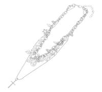 Beaupretty Damen Kreuzkette mit Perlen Anhänger Doppellagige Halskette Elegante Schmuckkette für Alltag Hochzeit und Party Modischer Collier mit Kunstperlen und Kreuzcharme