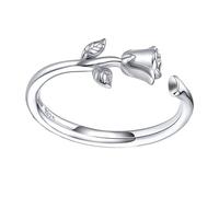 Beaupretty S925 Silber Damenring Verstellbar Offener Rosenring mit Weißgold Beschichtung Eleganter Finger Schmuck für Frauen