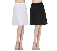 BEAUTELICATE 2 Stück Unterrock Damen 100% Baumwolle Kurz Petticoat Unterrock Knielang Antistatisch für Dirndl Durchsichtige Kleider Hautfarben Weiß Schwarz Elfenbein