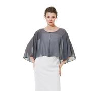BEAUTELICATE Chiffon Stola Damen Elegant Bolero Cape Ärmellos Schultertuch Leichte Brautjacke Cardigan für Abendkleid Brautkleid Hochzeit Festlich Sommer, Kurzer Stil - Dunkelgrau