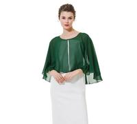 BEAUTELICATE Chiffon Stola Damen Elegant Bolero Cape Ärmellos Schultertuch Leichte Brautjacke Cardigan für Abendkleid Brautkleid Hochzeit Festlich Sommer, Kurzer Stil - Smaragdgrün