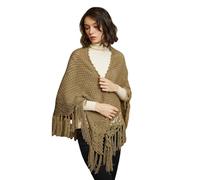 BEAUTELICATE Damen Gestricker Schal Stola Dreiecksschal Warm Hohl Stricken Cape Cardigan Elegantz Dreieckstuch Umschlagtüch mit Fransen für Herbst Winter Frühling (Dunkles Salbeigrün, Einheitsgröße)