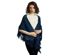 BEAUTELICATE Damen Gestricker Schal Stola Dreiecksschal Warm Hohl Stricken Cape Cardigan Elegantz Dreieckstuch Umschlagtüch mit Fransen für Herbst Winter Frühling (Tealblau, Einheitsgröße)