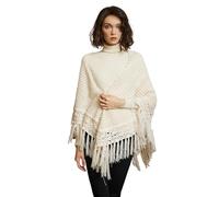 BEAUTELICATE Damen Gestricker Schal Stola Dreiecksschal Warm Hohl Stricken Cape Cardigan Elegantz Dreieckstuch Umschlagtüch mit Fransen für Herbst Winter Frühling (Cream, Einheitsgröße)