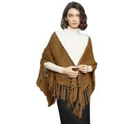 BEAUTELICATE Damen Gestricker Schal Stola Dreiecksschal Warm Hohl Stricken Cape Cardigan Elegantz Dreieckstuch Umschlagtüch mit Fransen für Herbst Winter Frühling (Ockerbraun, Einheitsgröße)