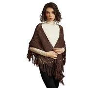 BEAUTELICATE Damen Gestricker Schal Stola Dreiecksschal Warm Hohl Stricken Cape Cardigan Elegantz Dreieckstuch Umschlagtüch mit Fransen für Herbst Winter Frühling (Kaffeebraun, Einheitsgröße)