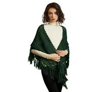 BEAUTELICATE Damen Gestricker Schal Stola Dreiecksschal Warm Hohl Stricken Cape Cardigan Elegantz Dreieckstuch Umschlagtüch mit Fransen für Herbst Winter Frühling (Waldgrün, Einheitsgröße)