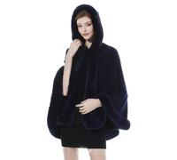 BEAUTELICATE Damen Kunstpelz Strick Poncho Cape mit Kapuze Warm Umhang Cardigan Stola Brautjacke für Winter Hochzeit Abend