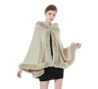 BEAUTELICATE Damen Kunstpelz Strick Poncho Cape mit Kapuze Warm Umhang Cardigan Stola Brautjacke für Winter Hochzeit Abend