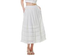 BEAUTELICATE Damen Maxirock mit Taschen Eleganter Plisseerock Boho Sommerrock Lang Hohe Elastische Taille Faltenrock A-Linie Flowy Skirt mit Futter Weiß, M