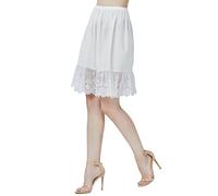 BEAUTELICATE Damen Unterrock 100% Baumwolle Kurz Halbrock Mit Spitze Vintage Knielang Dirndl Petticoat für Rock Kleid Hell Elfenbein