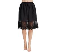 BEAUTELICATE Damen Unterrock 100% Baumwolle Vintage Kurz Halbrock Mit Spitze Stickerei Knielang Dirndl Petticoat, Schwarz, S Für EUR (34-38)-60cm Länge
