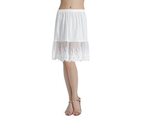 BEAUTELICATE Damen Unterrock 100% Baumwolle Vintage Kurz Halbrock Mit Spitze Stickerei Knielang Dirndl Petticoat Ivory Schwarz