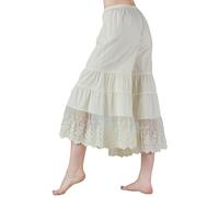 BEAUTELICATE Hosen Unterröcke Damen Baumwolle Culottes Hosen Anti-Static Viktorianisch Hosenrock 7/8 Schlafhose Pyjamahose Sommer mit Spitze (Beige,S)