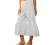 BEAUTELICATE Hosenunterrocke Damen Baumwolle Pumphose Viktorianisch Anti-Static 3/4 Culottes Hosen Schlafhose Pyjamahose von Bestickte Spitze (Elfenbein, L)