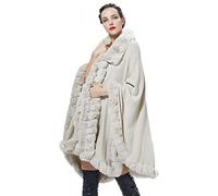 BEAUTELICATE Kunstpelz Poncho Cape Strick Damen Winter Kunstfell Schal Stola Cape Cardigan Warm mit Kragen für Hochzeit Zeremonie Festlich (Beige, Einheitsgröße)