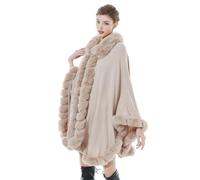 BEAUTELICATE Kunstpelz Poncho Cape Strick Damen Winter Kunstfell Schal Stola Cape Cardigan Warm mit Kragen für Hochzeit Zeremonie Festlich (Nude Rosa, Einheitsgröße)