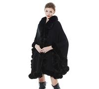 BEAUTELICATE Kunstpelz Poncho Cape Strick Damen Winter Kunstfell Stola Schal Cape Cardigan Warm mit Kragen für Hochzeit Zeremonie Festlich