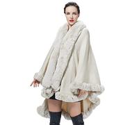 BEAUTELICATE Kunstpelz Poncho Cape Strick Damen Winter Warm Umhang Kunstfell Stola Bolero Cardigan Brautmantel mit Kragen für Hochzeit Zeremonie Festlich (Beige, Einheitsgröße)