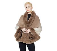 BEAUTELICATE Kunstpelz Stola Schal für Damen Gestrickt Strickjacke Poncho Bolero mit Farbverlauf für Braut Hochzeit Festival Weihnachten (Khaki,Einheitsgröße)