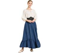 BEAUTELICATE Mittelalter Rock Damen Lang Vintage Maxirock A-Linie mit Taschen Viktorianische Rüsche Weitrock für Wikinger Cosplay LARP Faschings Kostüme,Marineblau,XL