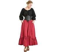 BEAUTELICATE Mittelalter Rock Damen Lang Vintage Maxirock A-Linie mit Taschen Viktorianische Rüsche Weitrock für Wikinger Cosplay LARP Faschings Kostüme,Maroon,XL