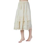 BEAUTELICATE Unterrock Damen 100% Baumwolle Antistatisch Vintage Halbrock Petticoat Unterkleid mit 3 Schicht Spitze für Rock Dirndl Kleid 75cm Elfenbein (Beige, XL)