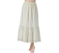 BEAUTELICATE Unterrock Damen 100% Baumwolle Vintage Petticoat Unterrock Lang Kurz Halbrock mit Spitze Stickerei Dirndl Petticoat (Alencon Lace - Beige - 85cm Länge, M)
