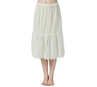 BEAUTELICATE Unterrock Damen 100% Baumwolle Vintage Petticoat Unterrock Lang Kurz Halbrock mit Spitze Stickerei Dirndl Petticoat (Anglaise Lace - Beige - 70cm, M)