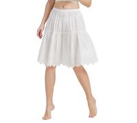 BEAUTELICATE Unterrock Damen 100% Baumwolle Vintage Petticoat Unterrock Lang Kurz Halbrock mit Spitze Stickerei für Dirndl 50er Jahre Rock Ivory Schwarz 55cm