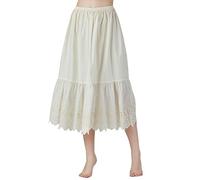 BEAUTELICATE Unterrock Damen 100% Baumwolle Vintage Petticoat Unterrock Lang Kurz Halbrock mit Spitze Stickerei Dirndl Petticoat (Anglaise Lace - Beige - 80cm, L)