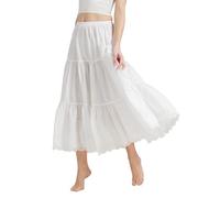 BEAUTELICATE Unterrock Damen Baumwolle Vintage A-Linie Rock Lang Kurz Halbrock mit Spitze Petticoat Unterrock für Dirndl Durchsichtige Kleider,Elfenbein Weiß - 75cm Länge,L