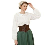 BEAUTELICATE Viktorianische Bluse Damen Langarm Baumwolle Elegant Peter-Pan-Kragen Locker Langarmshirt Tunika Casual Oberteile mit Rückenknopf Weiß