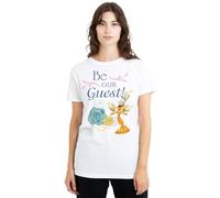 Beauty and the Beast Be Our Guest Ladies T Shirt, White, Medium