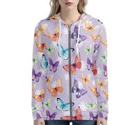 Beauty Collector Butterfly Daisy Lilac Womens Zipper Up Oversized Hoodie Long Sleeve Jackets