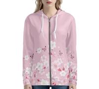 Beauty Collector Cherry Blossom Pink Butterfly Hoodie Women Zip Up Sweatshirt Trendy Hooded Jackets
