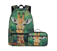 Beauty Collector Floral Giraffe Green School Backpacks for Teen Girls Backpack with Lunch Bag Set