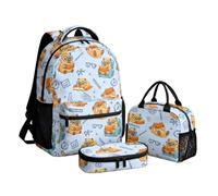 Beauty Collector Kinder-Rucksack-Set für Schule, Büchertasche mit Lunchbox, Federmäppchen, 3-teilig, Capybara Experimentieruhr Aqua, Tagesrucksack