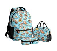 Beauty Collector Kinder-Rucksack-Set für Schule, Büchertasche mit Lunchbox, Federmäppchen, 3-teilig, Otter Wassermelone Schwimmen Aqua, Tagesrucksack