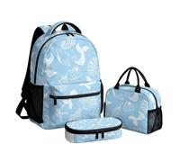Beauty Collector Mädchen-Rucksack mit Lunchbox, 3-teiliges Kinderrucksack-Set für Schule, Büchertasche, Conch Seestern Meerjungfrau Aqua, Tagesrucksack