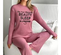 Beauty Sleep Club - Gerippter Strick Loungewear Set mit grafischem Slogan Oberteil & gemütlicher Schlupfhose, Soft Touch, Relaxed Fit Pyjama Co-Ord