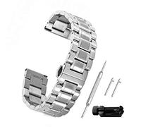 Beauty7 Unisex Edelstahl-Uhrenarmband 21mm Silber mit Faltschließe Verstellbare Länge Verkürzungswerkzeug Entferner 4 STK Federstege und Federstift WBL00026ST21a