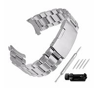 Beauty7 Unisex Edelstahl Uhrenarmband 22mm Silber mit Faltschließe Kurve Anstoß Länge Verstellbar Verkürzungswerkzeug Link Entferner 4 STK Federstege und Federstift WBL00023ST22a