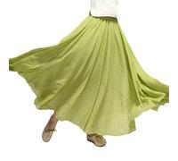 Beautyhis Böhmischer Baumwoll-Leinenrock für Damen, Sommer-Leinen-Maxirock, elastische Taille, A-Linie, fließende Maxiröcke, Grüne Vegetation, 40