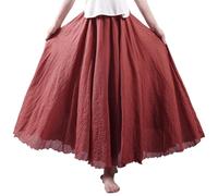 Beautyhis Böhmischer Baumwoll-Leinenrock für Damen, Sommer-Leinen-Maxirock, elastische Taille, A-Linie, fließende Maxiröcke, rostrot, 36