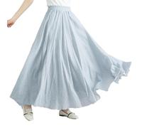 Beautyhis Böhmischer Baumwoll-Leinenrock für Damen, Sommer-Leinen-Maxirock, elastische Taille, A-Linie, fließende Maxiröcke, hellgrau, 40