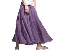 Beautyhis Böhmischer Baumwoll-Leinenrock für Damen, Sommer-Leinen-Maxirock, elastische Taille, A-Linie, fließende Maxiröcke, lavendel, 36