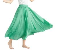 Beautyhis Böhmischer Baumwoll-Leinenrock für Damen, Sommer-Leinen-Maxirock, elastische Taille, A-Linie, fließende Maxiröcke, Matcha-Grün, 40