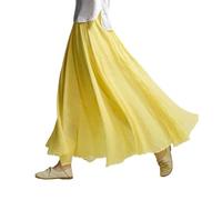 Beautyhis Böhmischer Baumwoll-Leinenrock für Damen, Sommer-Leinen-Maxirock, elastische Taille, A-Linie, fließende Maxiröcke, hellgelb, 40