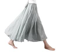 Beautyhis Böhmischer Baumwoll-Leinenrock für Damen, Sommer-Leinen-Maxirock, elastische Taille, A-Linie, fließende Maxiröcke, lichtgrün, 36